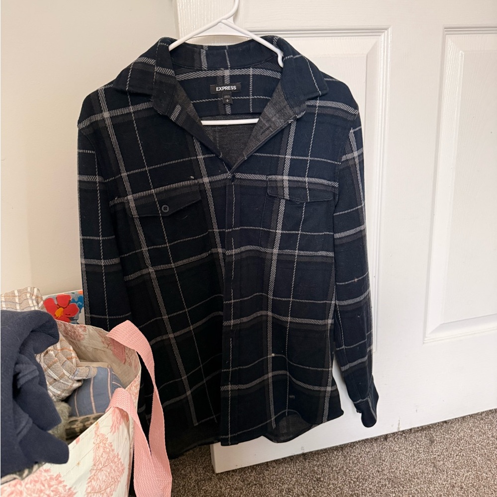 Express Black and Gray Plaid Shirt